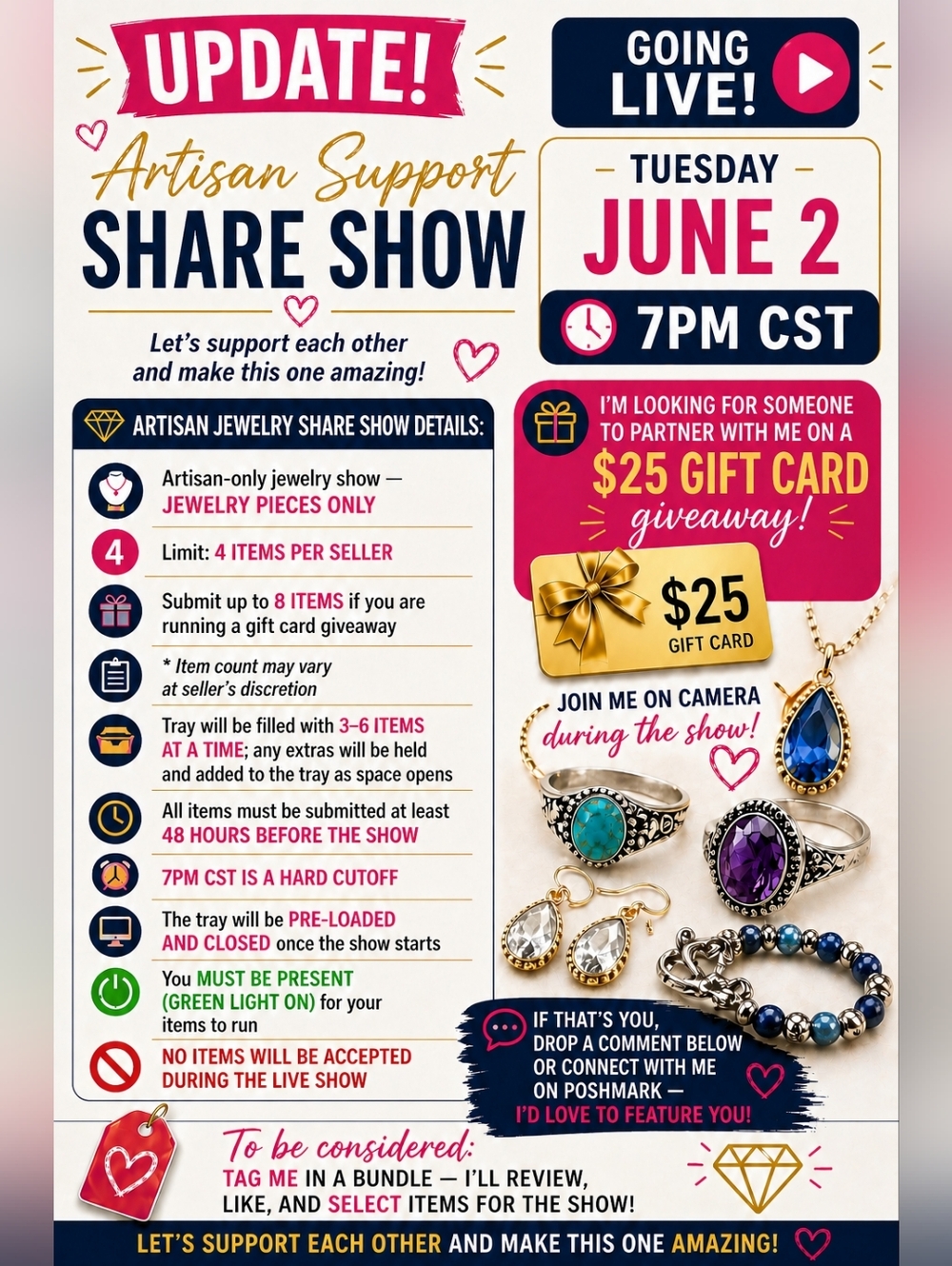 ARTISAN MONTHY JEWELRY SUPPORT SHOW 6/2, 7 Pm CST